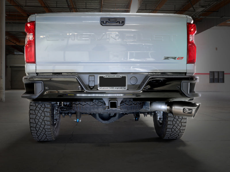 aFe Large Bore-HD 5in 409SS DPF-Back Exhaust System w/Pol Tip 24-25 GM Diesel Trucks V8-6.6L(td) L5P.