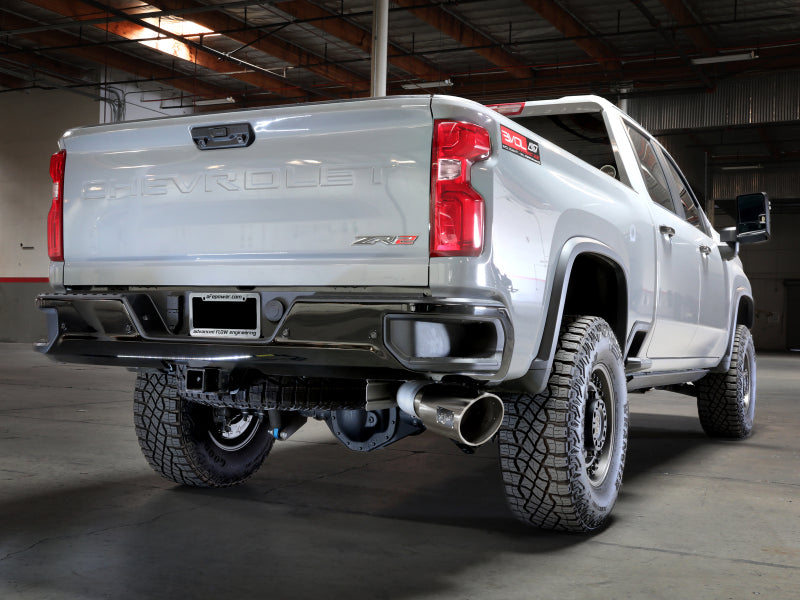 aFe Large Bore-HD 5in 409SS DPF-Back Exhaust System w/Pol Tip 24-25 GM Diesel Trucks V8-6.6L(td) L5P.