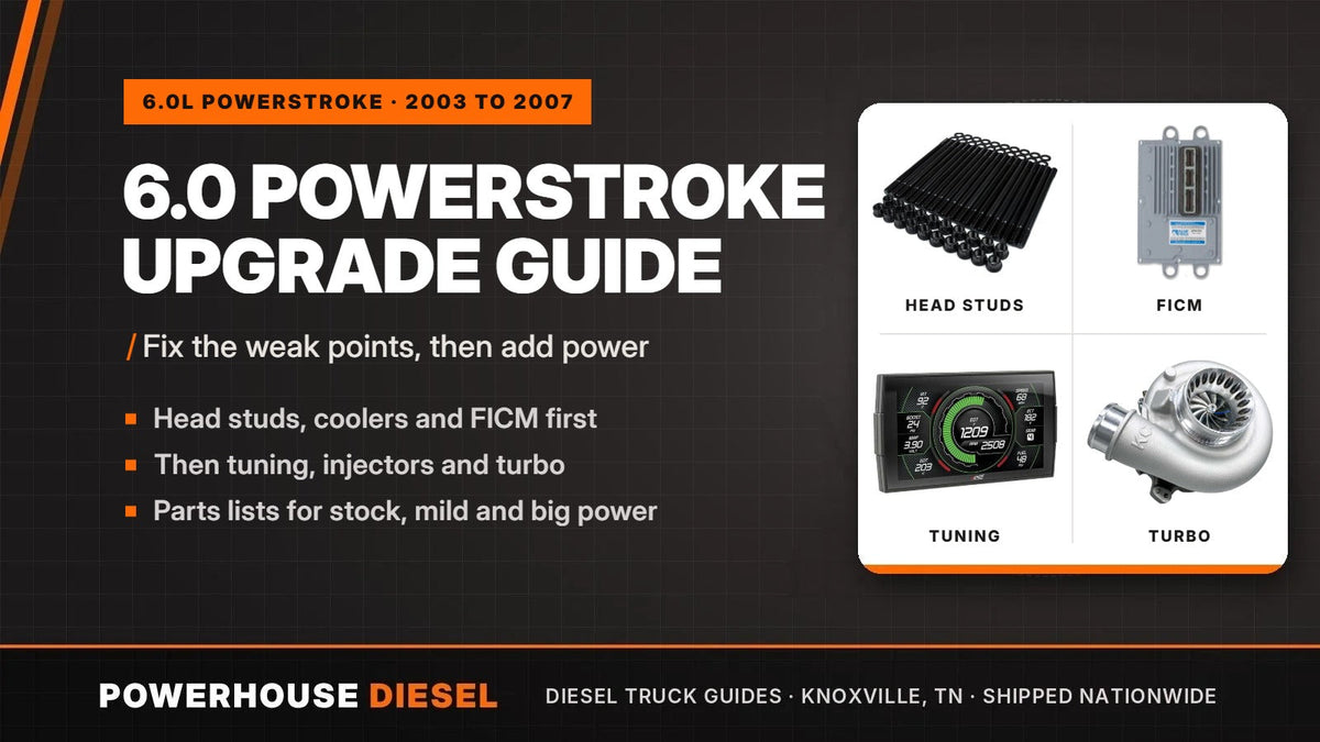 6.0 Powerstroke upgrade guide showing head studs, FICM, tuning and turbo for 2003 to 2007 Ford trucks