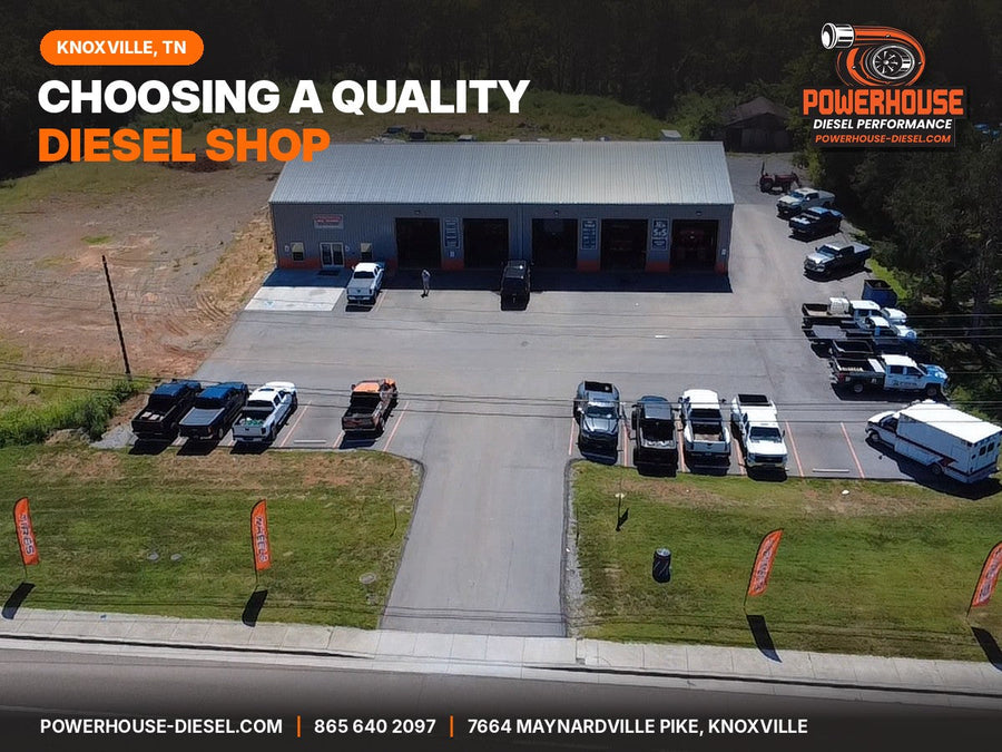 Aerial view of the Powerhouse Diesel shop on Maynardville Pike in Knoxville, Tennessee