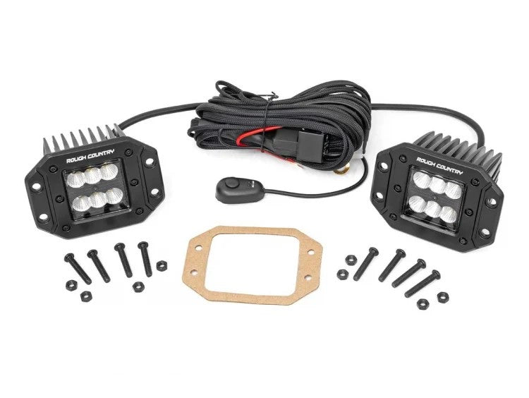 2 Inch Square Flush Mount Cree LED Lights Pair Black Series, Flood Beam Rough Country