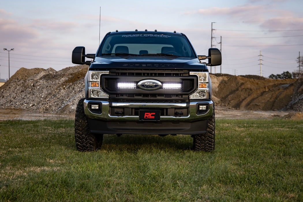 LED Light Kit Grille Mount 10 Inch Black Series Slimline 20-21 Ford Super Duty Rough Country