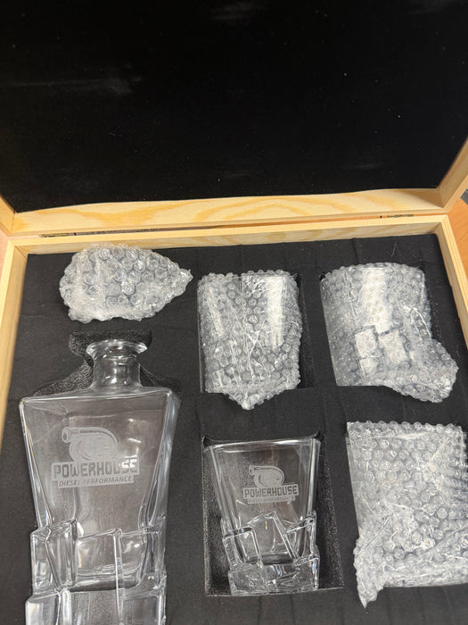 Powerhouse Diesel Engraved Whiskey Decanter Set — Decanter + 4 Glasses in Wooden Gift Box