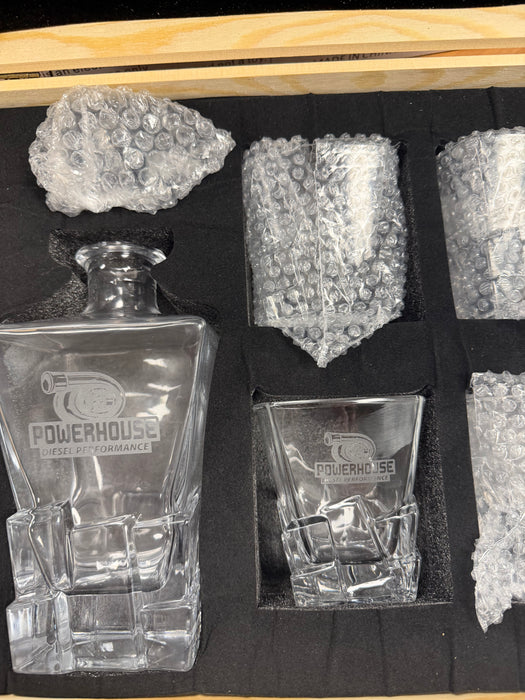 Powerhouse Diesel Engraved Whiskey Decanter Set — Decanter + 4 Glasses in Wooden Gift Box