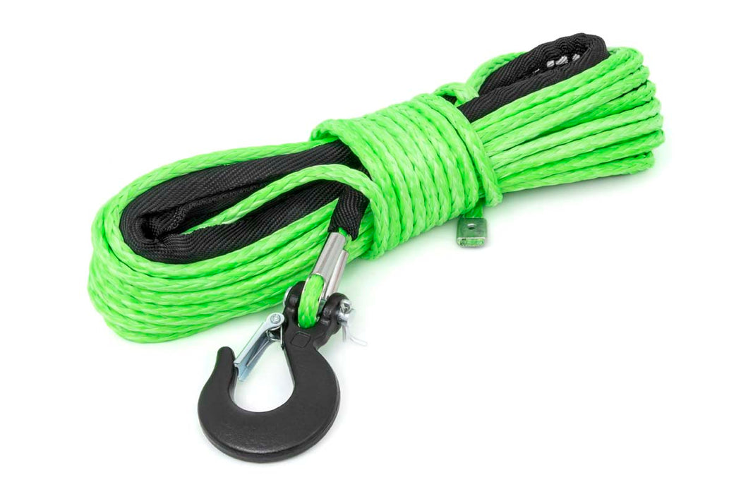 1/4 Inch Synthetic Rope 85 Feet Rated Up to 16,000 Lbs 3/8 Inch Includes Clevis Hook and Protective Sleeve UTV, ATV Green Rough Country